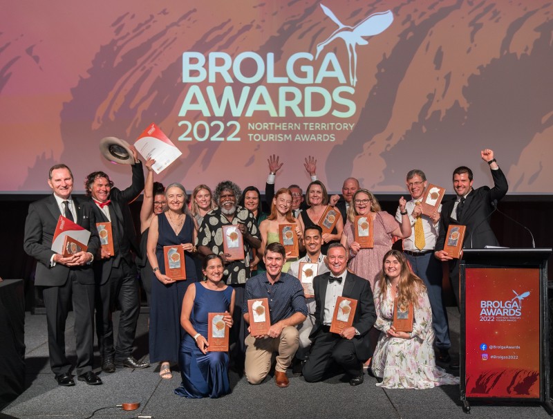group shot of people with trophies